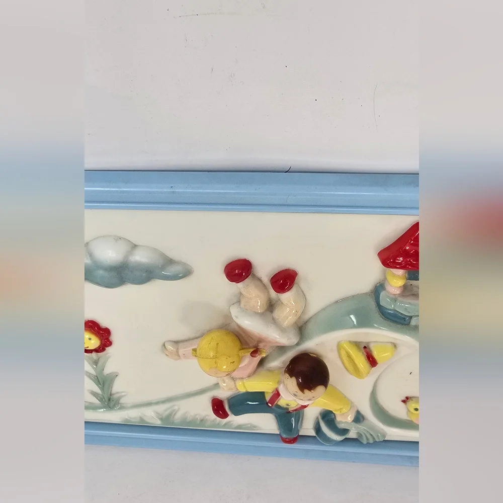 Vtg Stahlwood nursery wall art Jack &‎ Jill 3D framed plastic kids room decor.